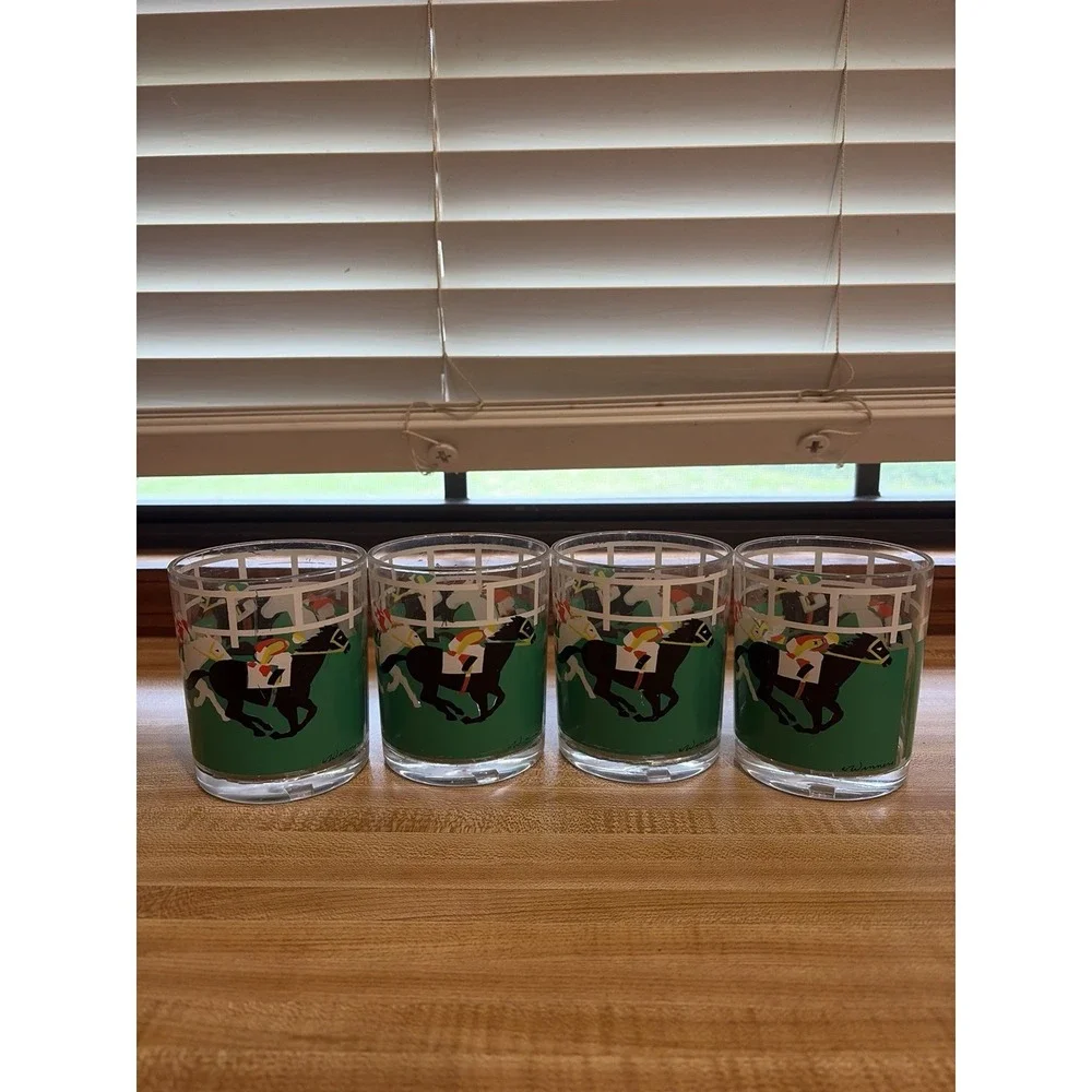 Vintage HJ Stotter Horse Racing Jockey Tumblers Set Of 4 Acrylic USA Rare
